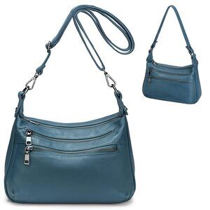 1471 Real Leather Shoulder Bag Medium Size Handbag Purse with Multiple Zip